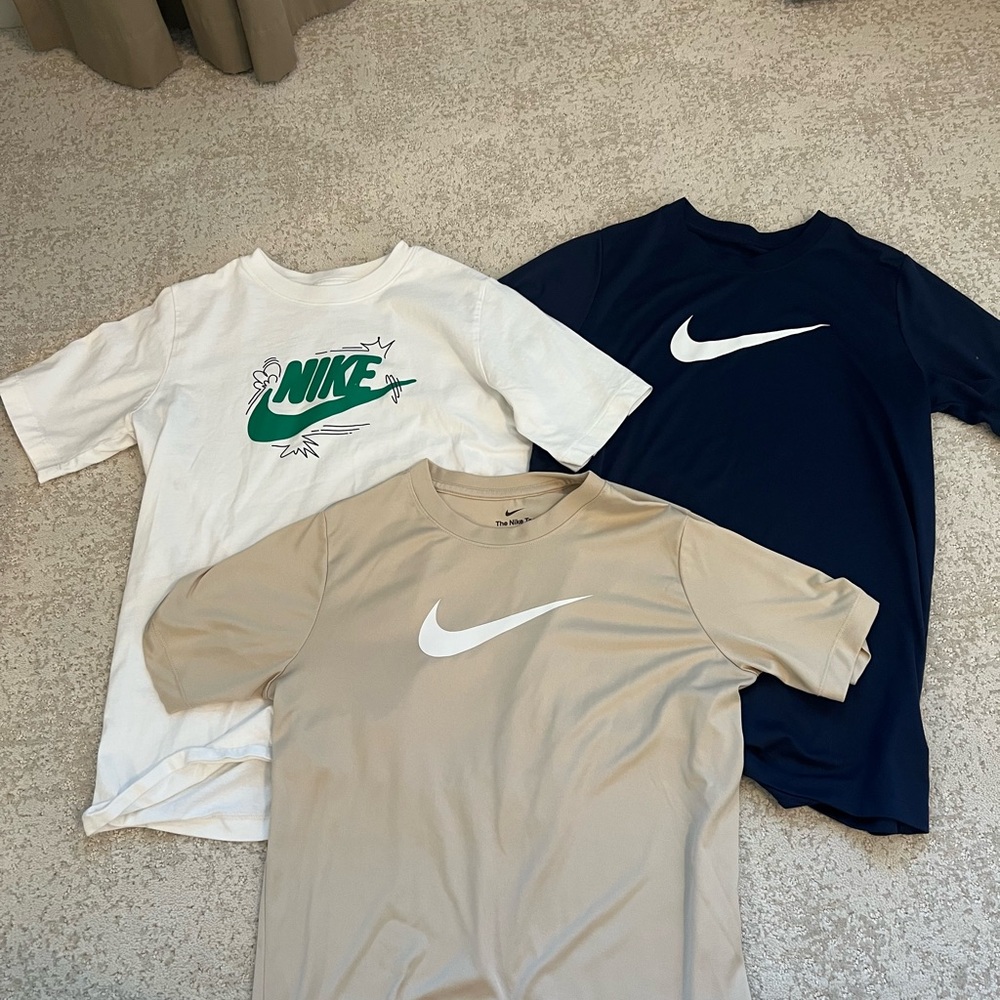 Nike Kids' T-Shirt Trio - White, Navy, and Tan